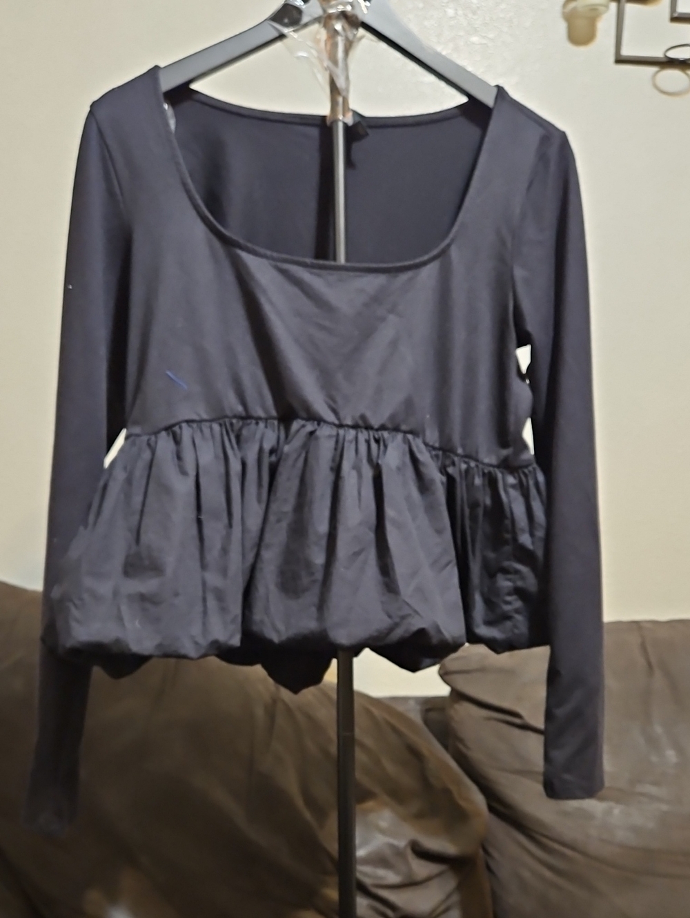 wild fable Black Peplum Long-Sleeve Bubble Tunic Top
